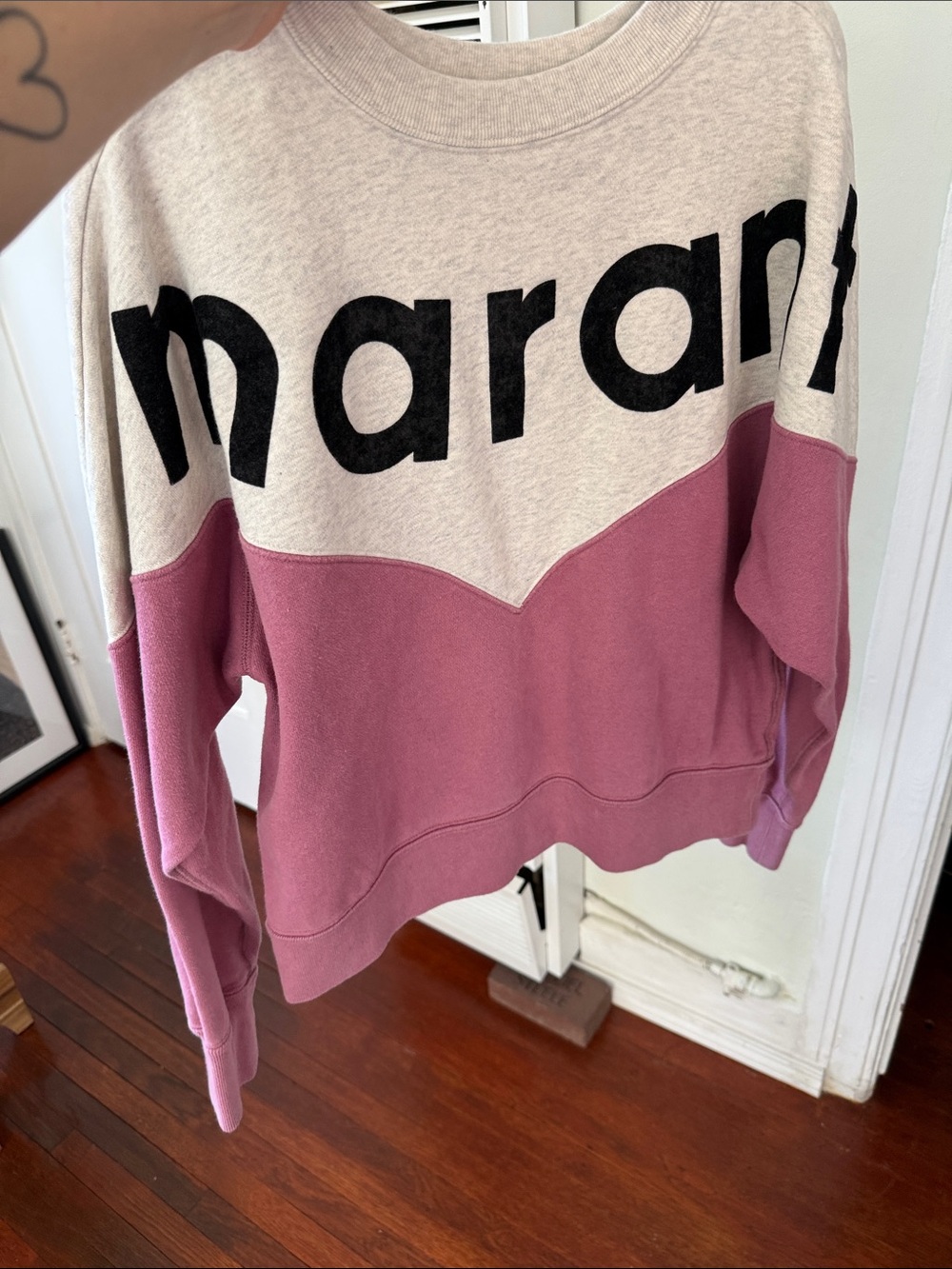 Isabel Marant Two-Tone Crewneck Sweatshirt in Cream & Dusty Rose